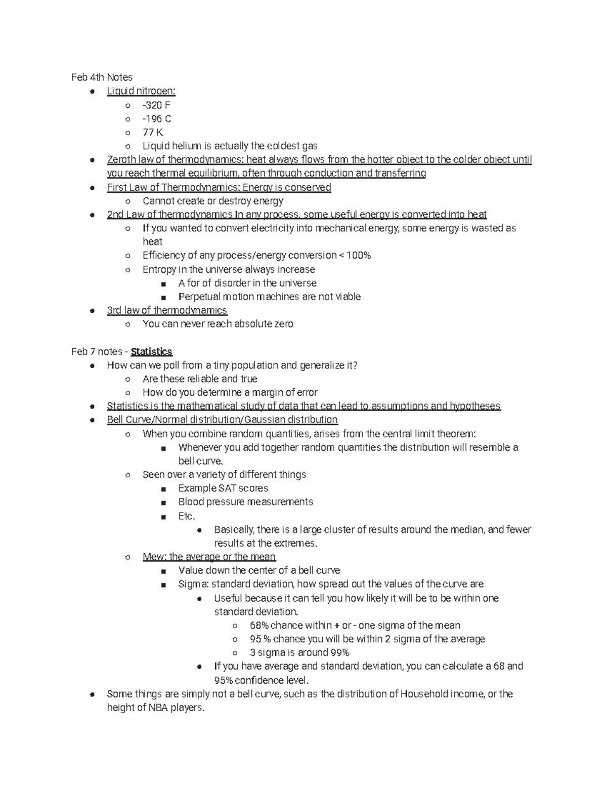 Physics FOR Future Leader Notes 2 - Feb 4th Notes Liquid nitrogen: -320 ...