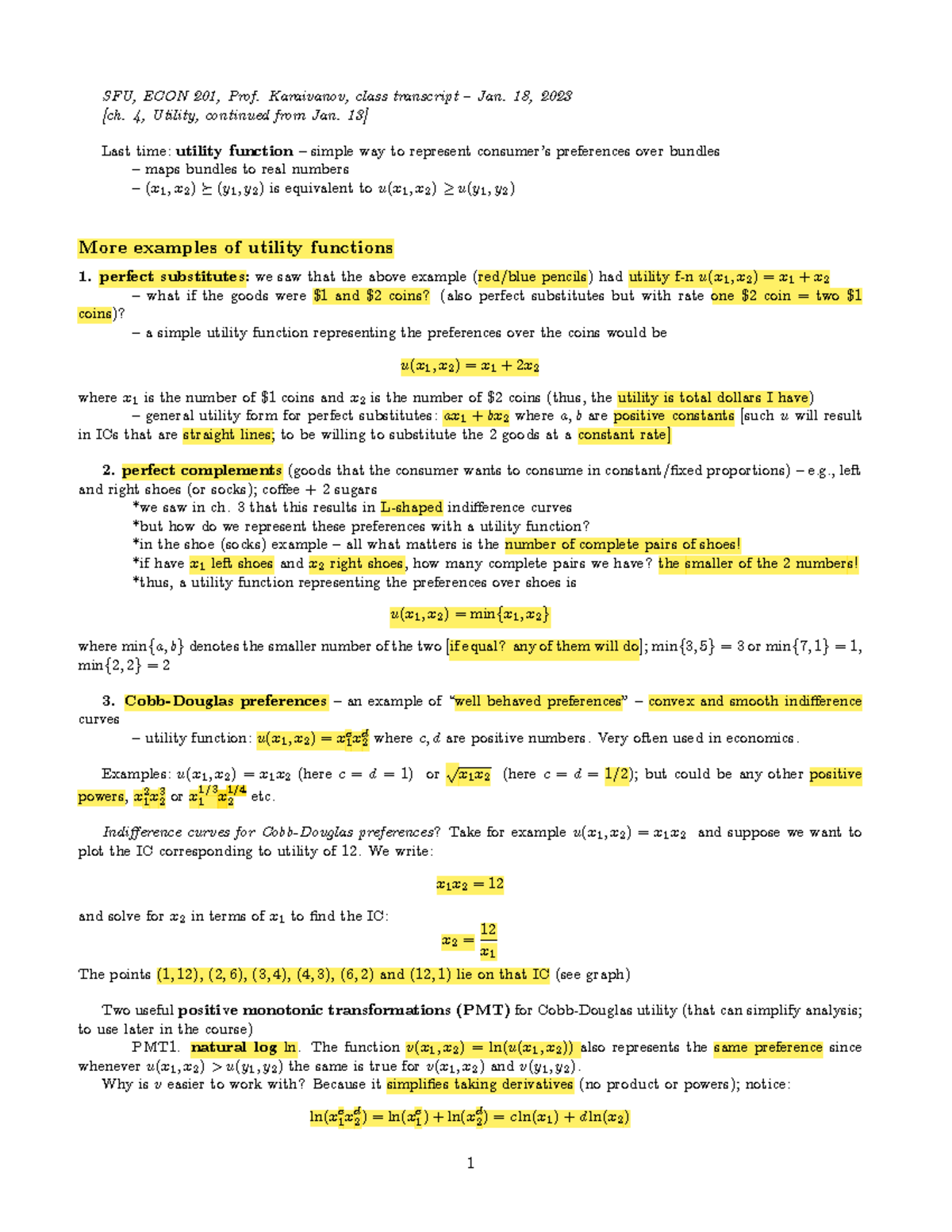 Econ201 ch4 notes - SFU, ECON 201, Prof. Karaivanov, class transcript ...