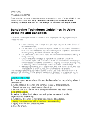 Bandaging notes and techniques - c. Signals of shock d. All of the ...