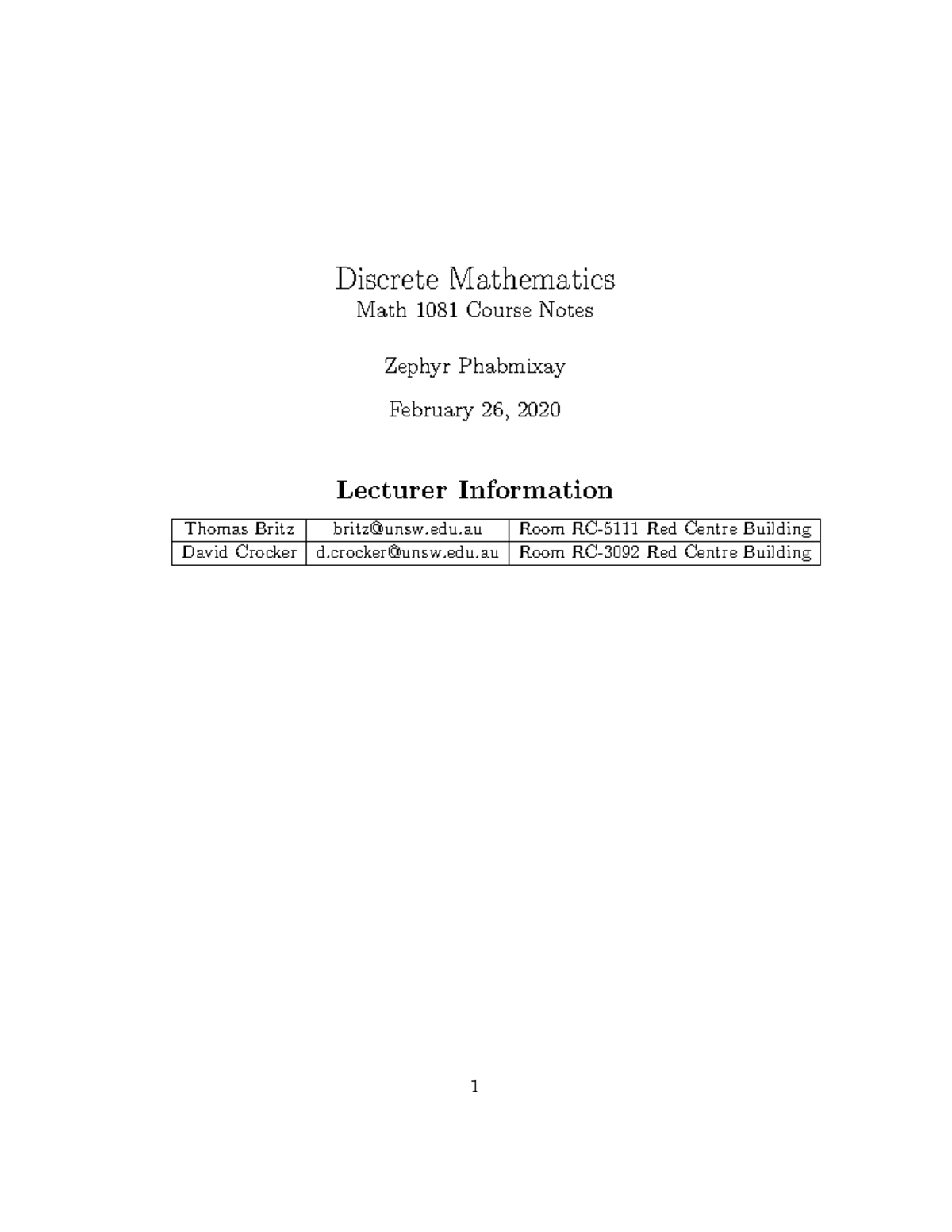 1081 Discrete Mathematics Course Notes (Topic 1) - Discrete Mathematics ...