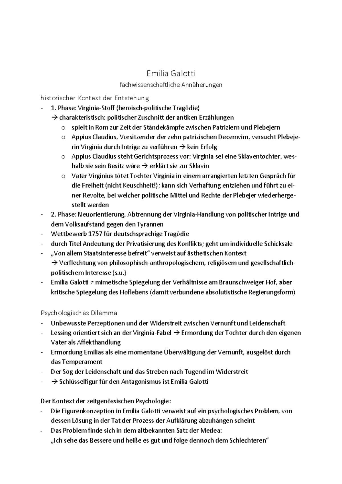 Emilia Galotti Aufzug 2 Auftritt 4 Handout Emilia Galotti Stu Docu - Emilia Galotti fachwissenschaftliche