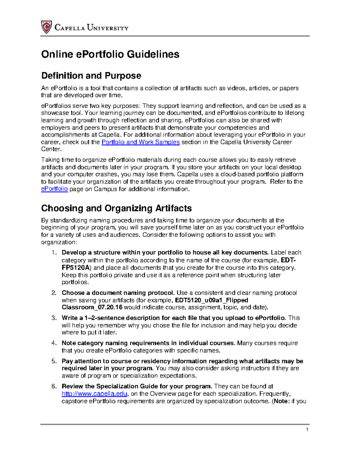 Onlinee PortfolioGuidelines 1 Online ePortfolio Guidelines