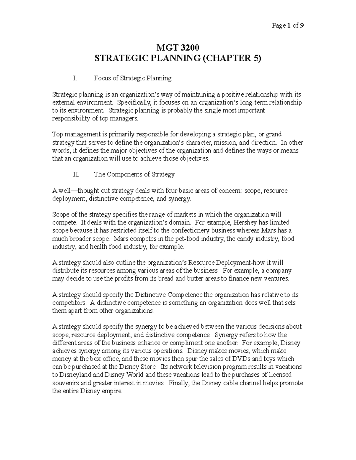 5. Strategic Planning Notes 2023 - MGT 3200 STRATEGIC PLANNING (CHAPTER ...