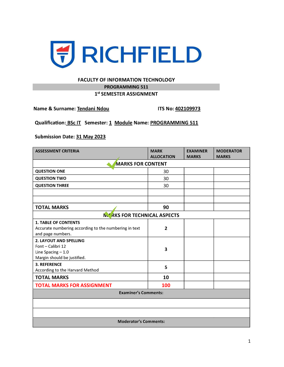 Tendani NDOU 1715007 0 - Networks 512 - Richfield - Studocu