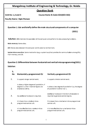 COA - KPH FOR MCA - Computer Organization & Architecture - Studocu