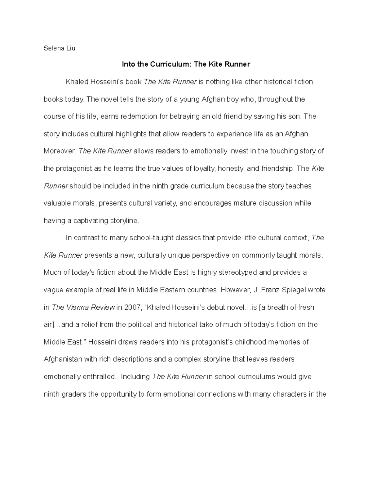 Eng 4W Essay 1 First writing assignment Selena Liu Into the