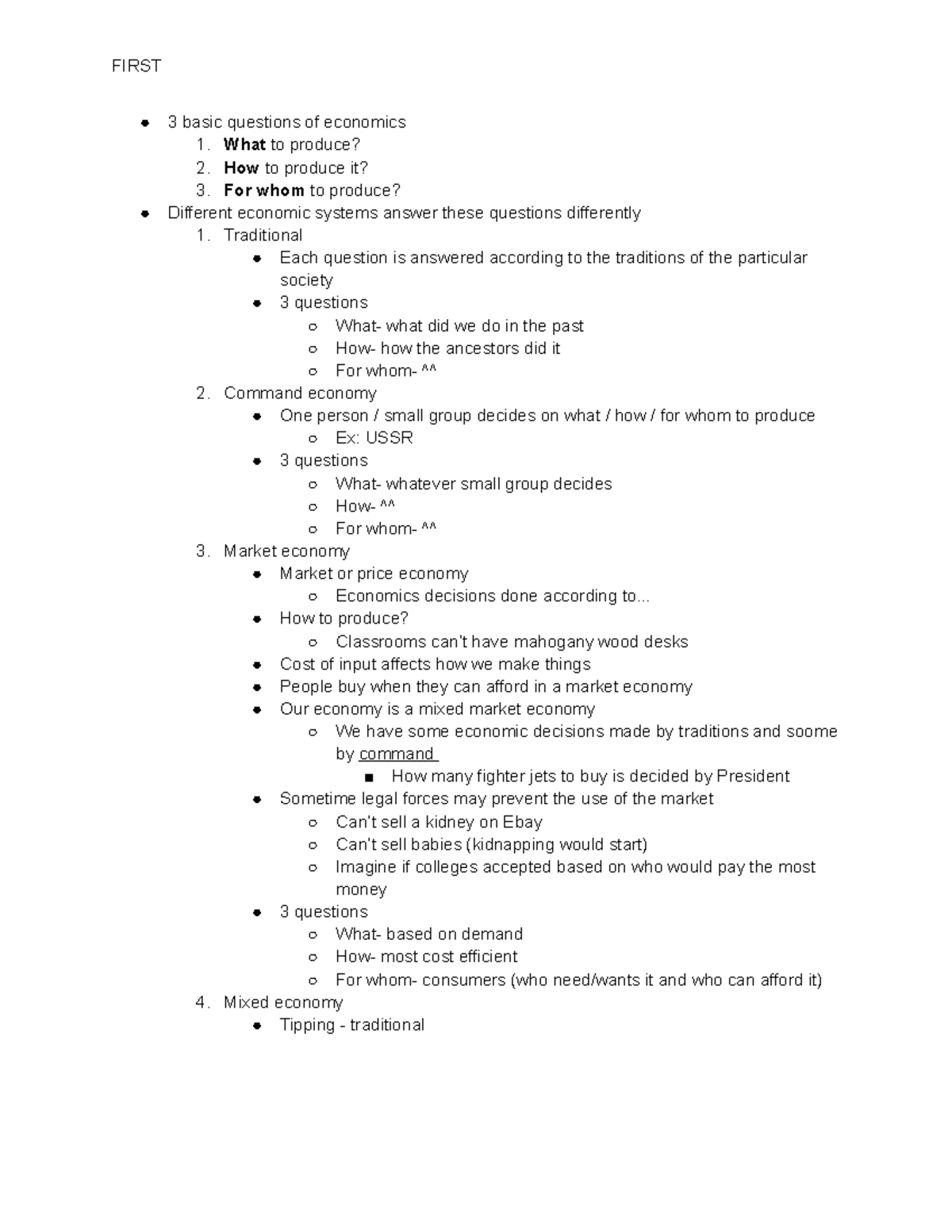 A 3 Basic Questions of Economics FIRST 3 basic questions of