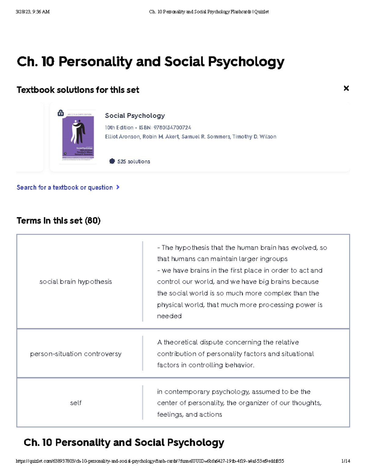 Ch. 10 Personality And Social Psychology Flashcards Quizlet - Ch. 10 ...