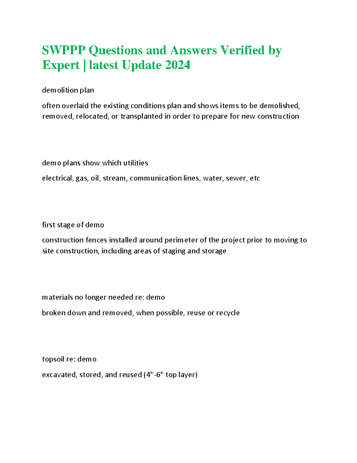 Swppp Questions and Answers Verified by Expert latest Update 2024 ...