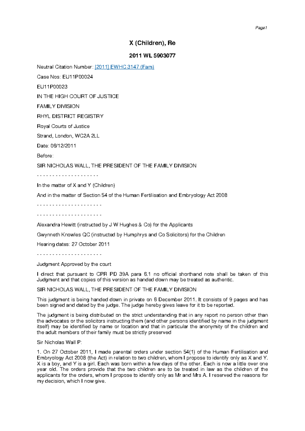 Re X (children) 2011 criminal law case - X (Children), Re 2011 WL ...