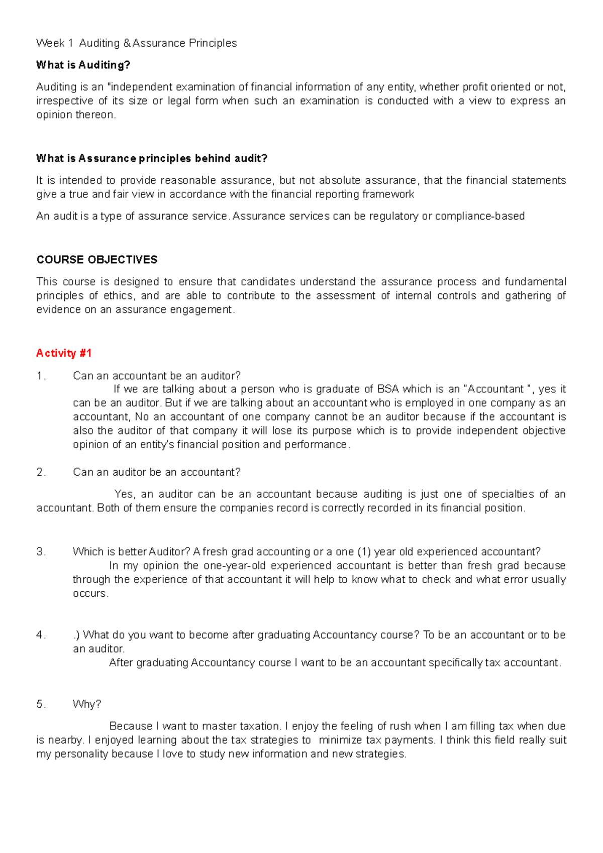 Week 1 Auditing - Week 1 Auditing & Assurance Principles What Is ...