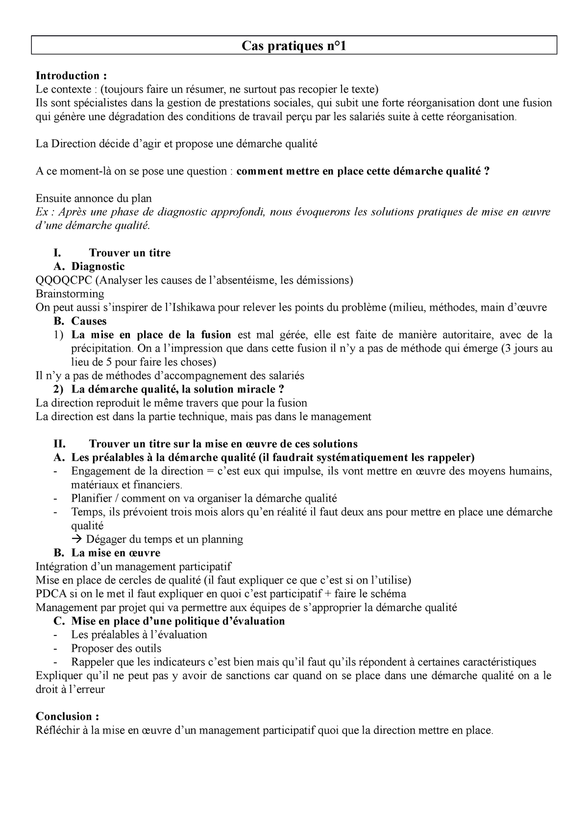 Cas pratiques  Cas pratique  exemple de ce qui a été donné à l'examen