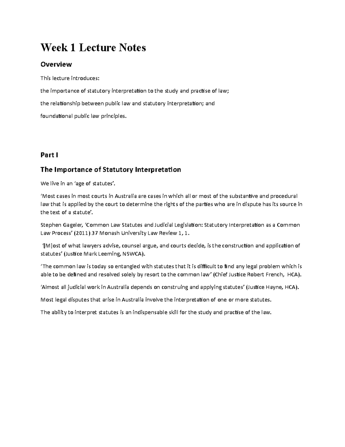 Week 1 Lecture Notes - Week 1 Lecture Notes Overview This lecture ...