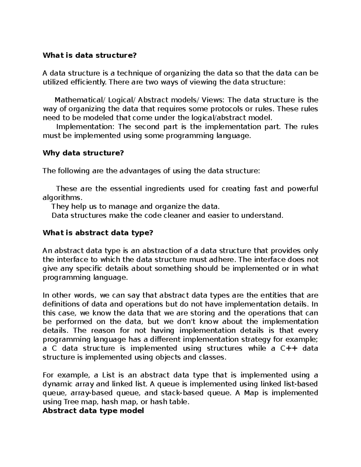 Data Structure Notes What Is Data Structure A Data Structure Is A