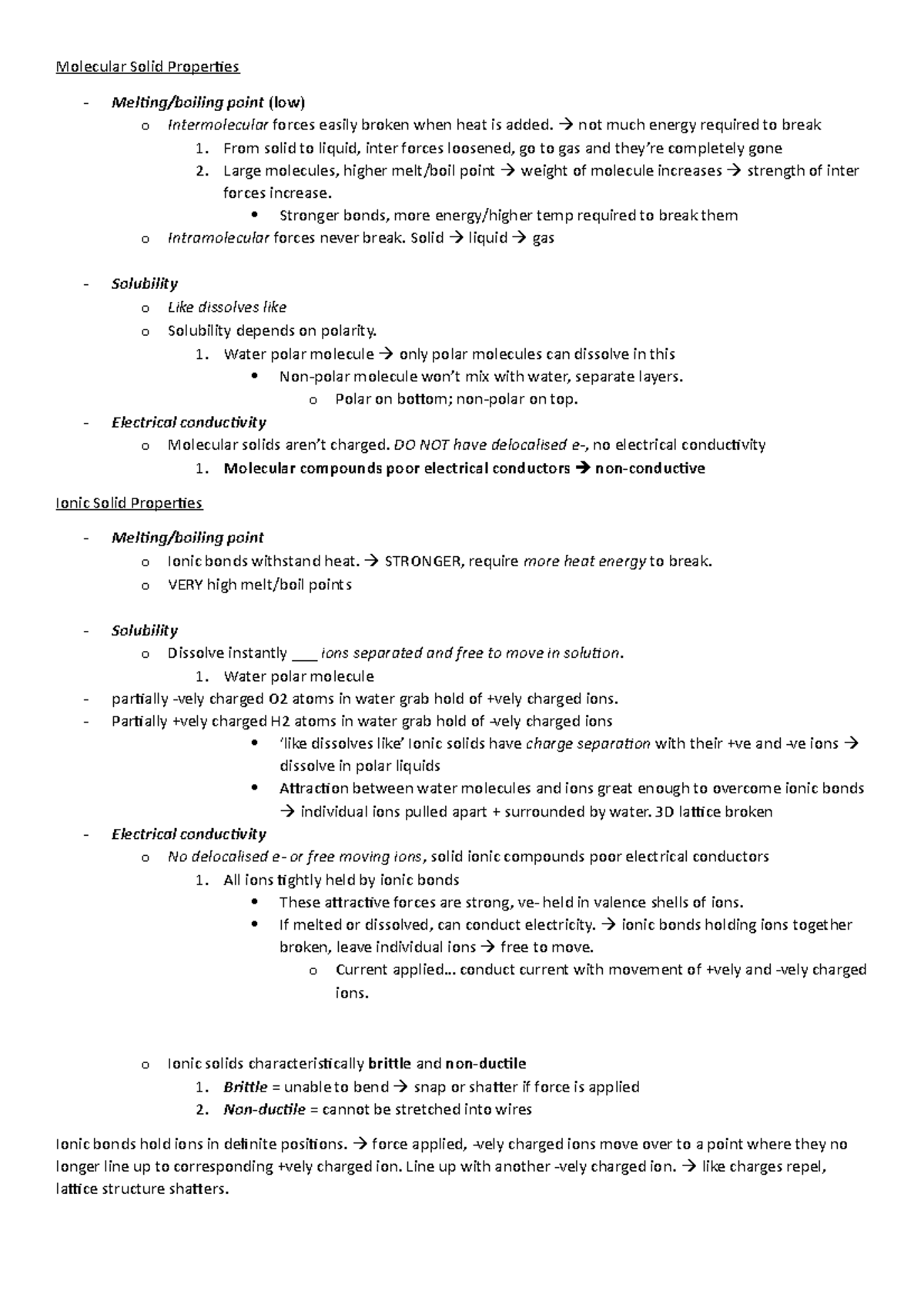 Chemistry Properties - Molecular Solid Properties Melting/boiling point ...