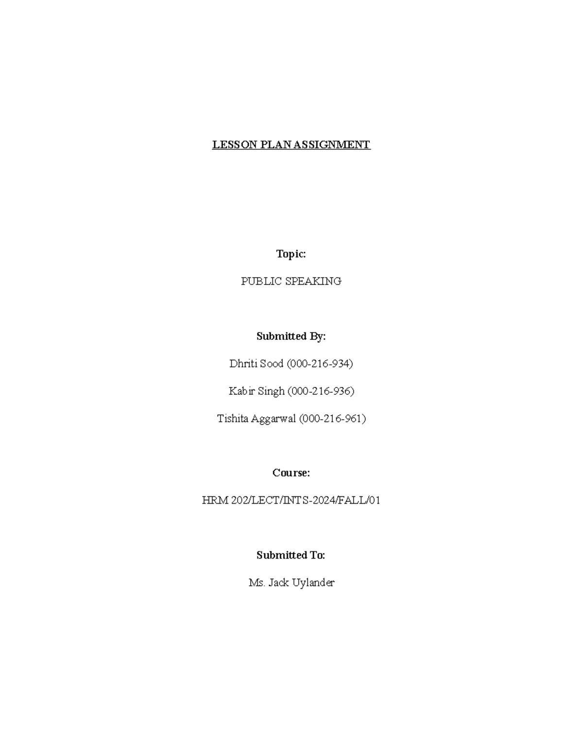 Lesson PLAN Assignment - HRM 202 - LESSON PLAN ASSIGNMENT Topic: PUBLIC ...