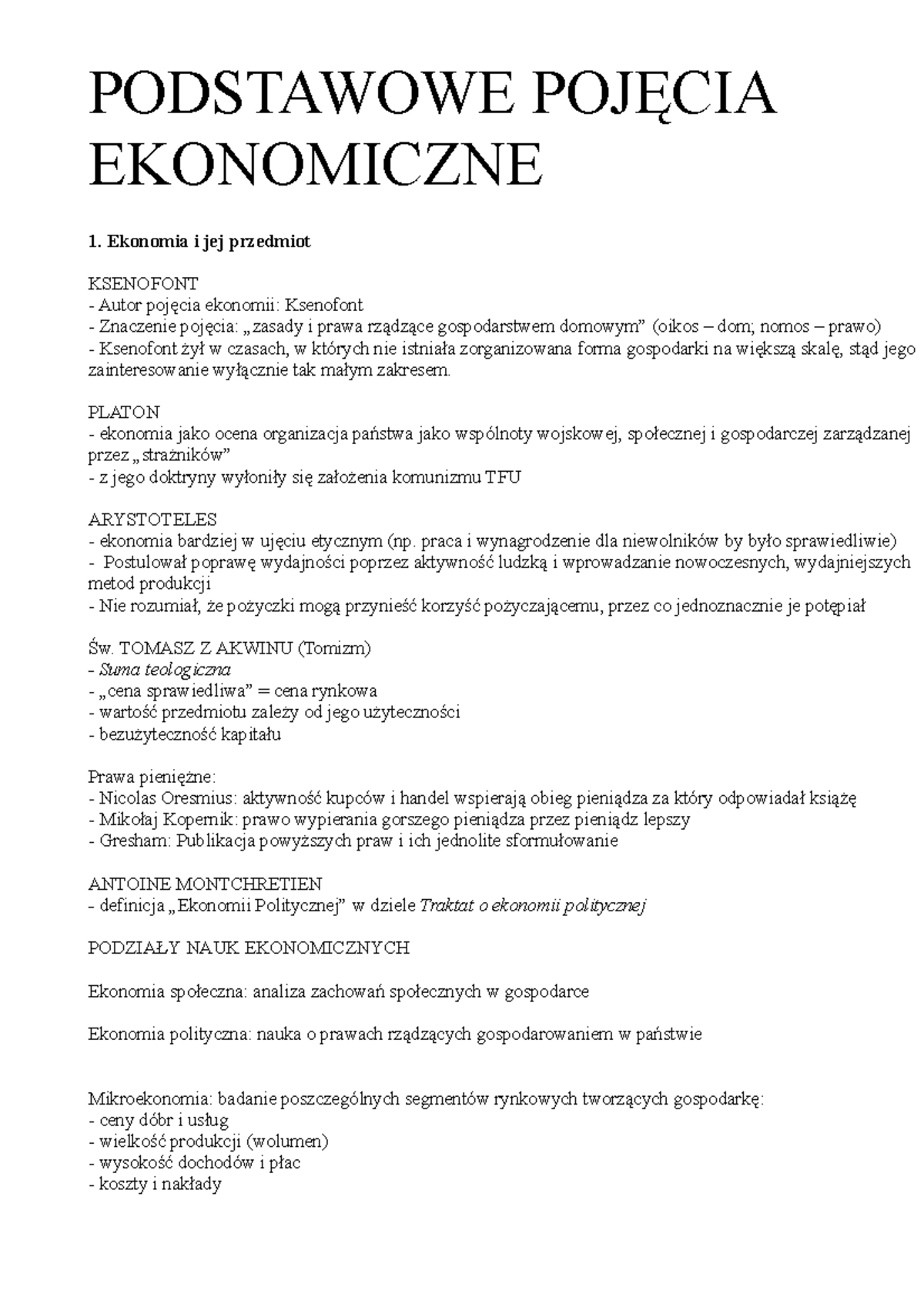 Podstawowe POJĘCIA Ekonomiczne - PODSTAWOWE POJĘCIA EKONOMICZNE 1