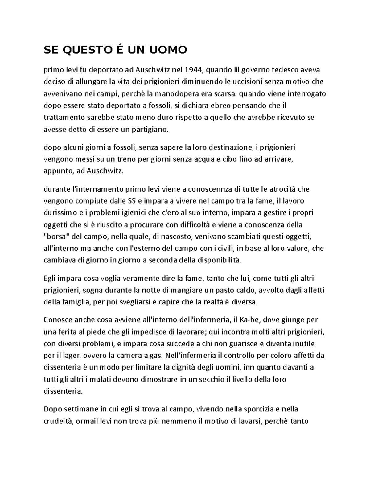 se questo è un uomo riassunto