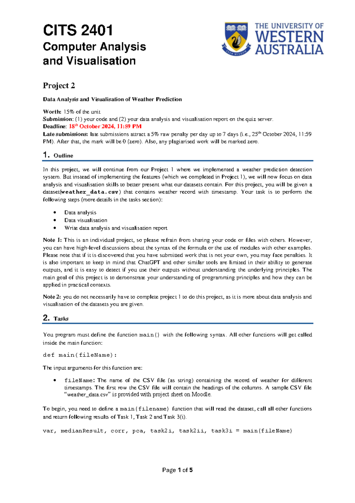 CITS2401 Project 2 Assessment - Computer Analysis and Visualisation ...