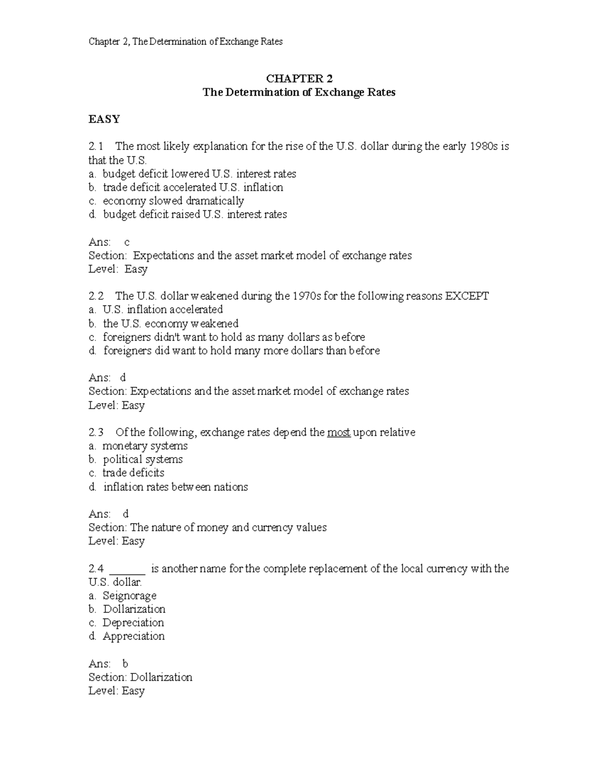 Ch02 - practical questions - CHAPTER 2 The Determination of Exchange ...