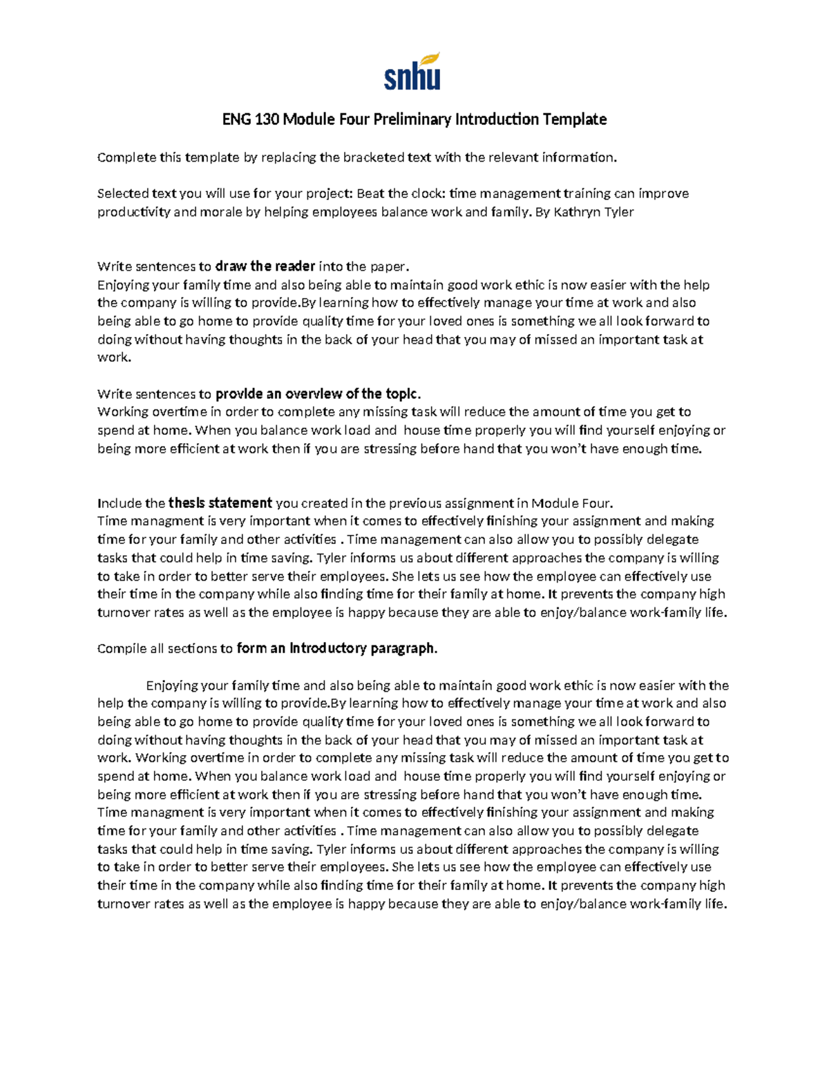 ENG 130 Module Four Preliminary Introduction Template completed word ...