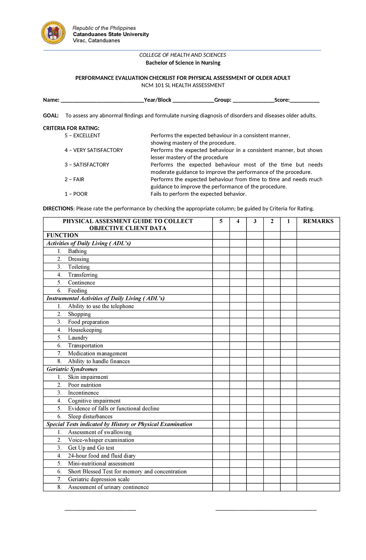 Assessing-older-adults - Republic of the Philippines Catanduanes State ...