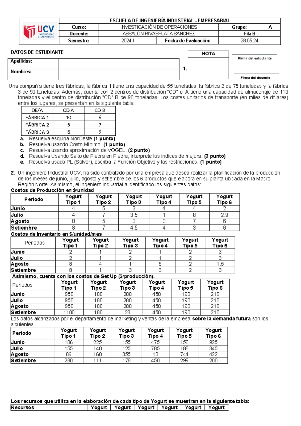 Invope examen I FILA B - bbbbb - ESCUELA DE INGENIERÍA INDUSTRIAL ...