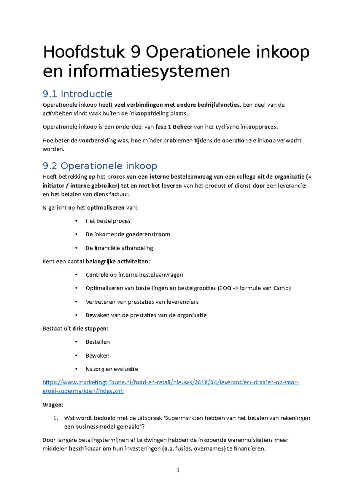 Hoofdstuuk 9 inkoop - Hoofdstuk 9 Operationele inkoop en ...