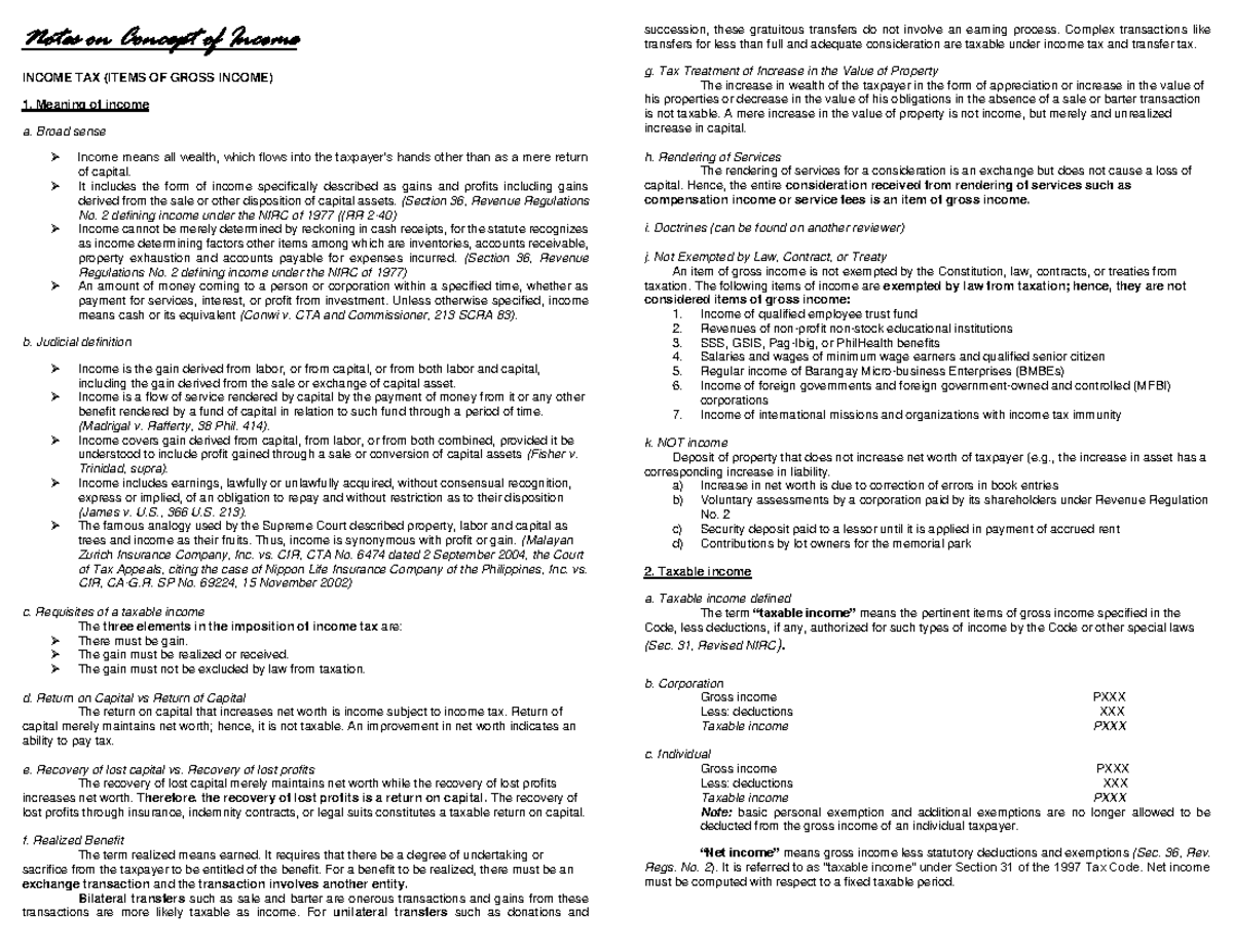 Notes on Concept of Income - Notes on Concept of Income INCOME TAX ...