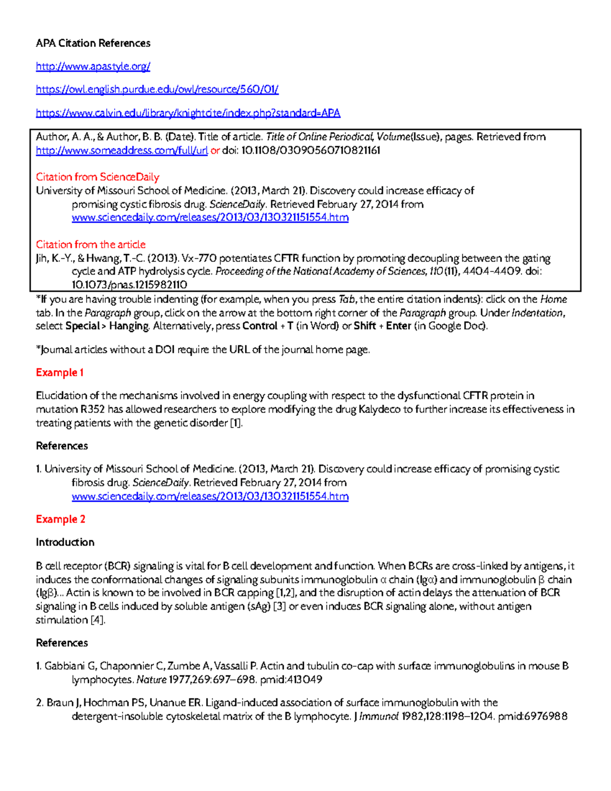 Citing in a Lab Report - APA Citation References apastyle/ owl.english ...