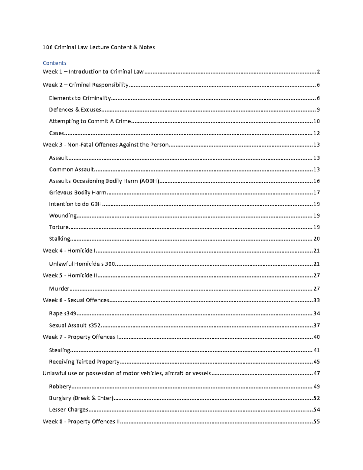 every week of 106 crim law notes - 106 Criminal Law Lecture Content ...