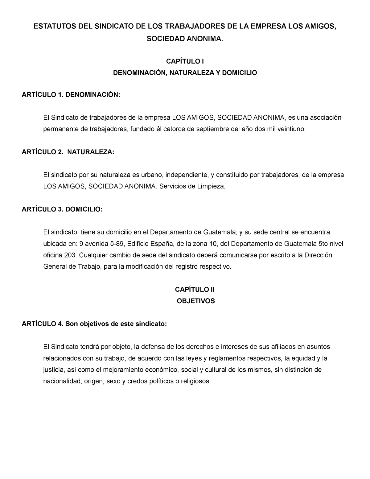 EJEMPLO DE ELABORACION DE ESTATUTOS DEL SINDICATO DE TRABAJADORES -  ESTATUTOS DEL SINDICATO DE LOS - Studocu