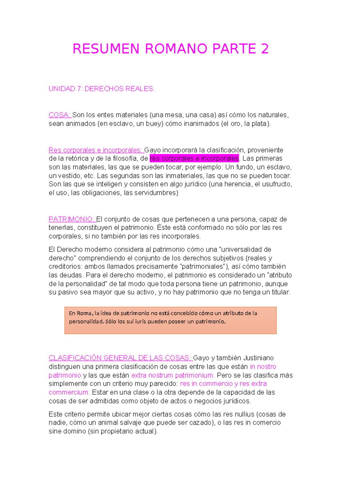 Resumen Romano Parte 2 - RESUMEN ROMANO PARTE 2 UNIDAD 7: DERECHOS ...