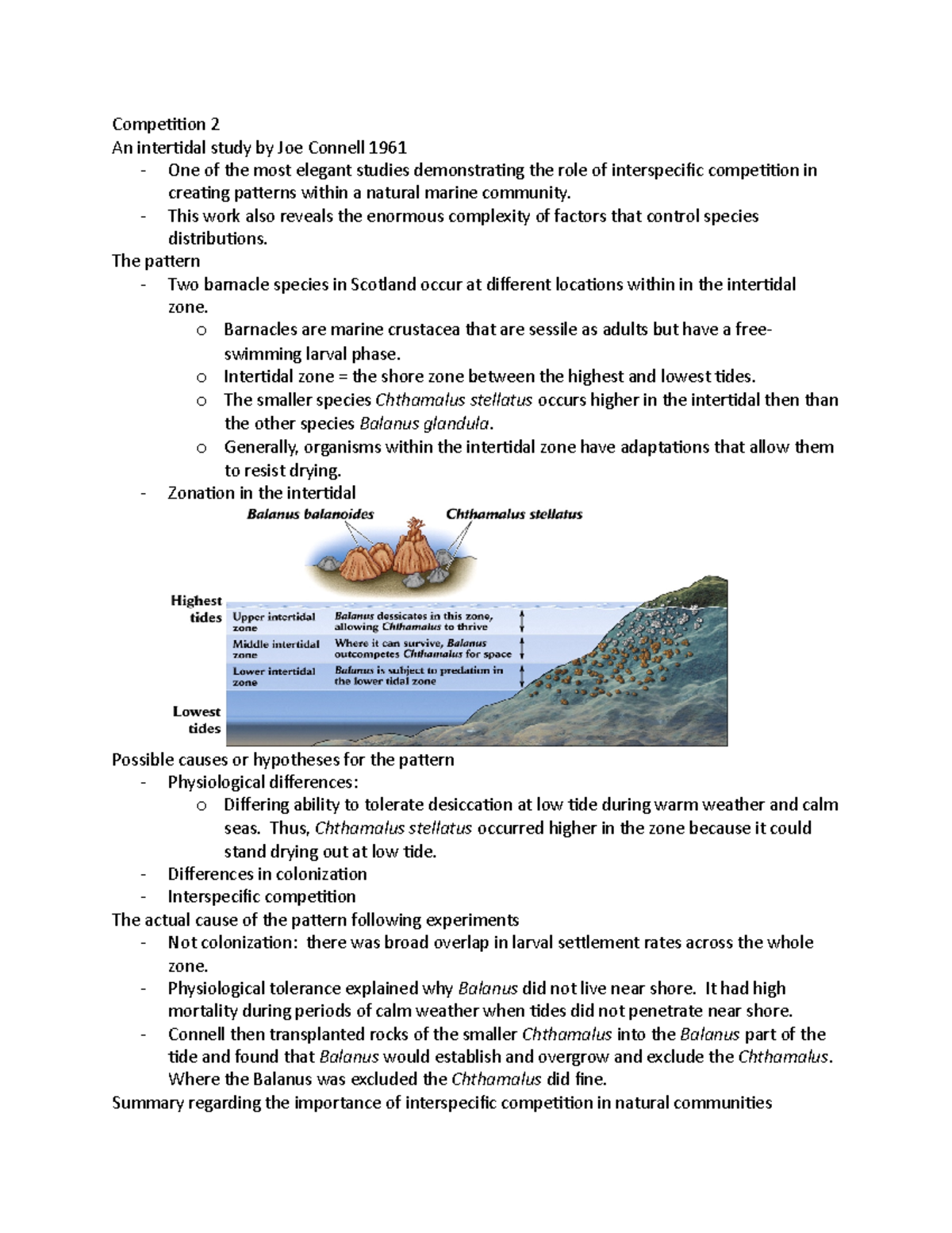 Competition 2 - lecture notes - Competition 2 An intertidal study by ...