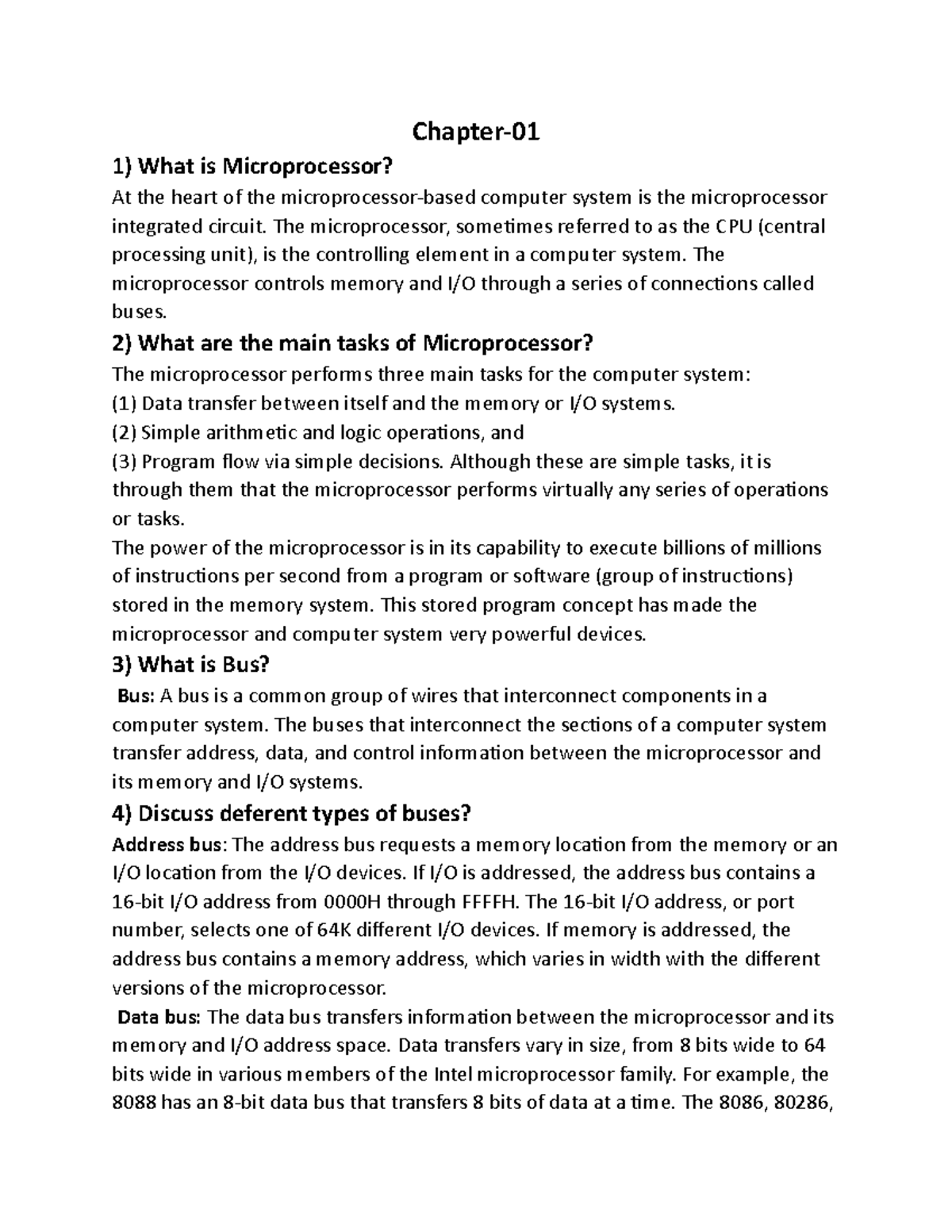 Assignment(chapter 1 To Chapter 4) - Chapter- 1) What Is Microprocessor ...