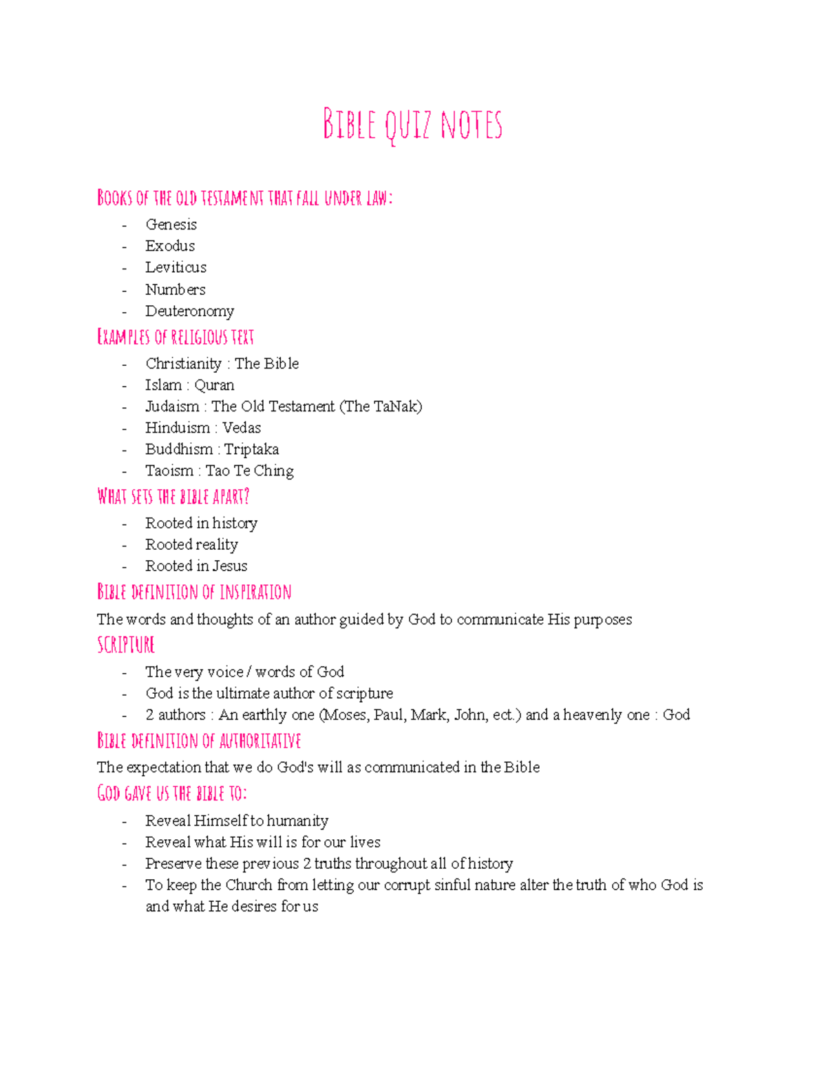Bible quiz notes - Bible quiz notes Books of the old testament that ...
