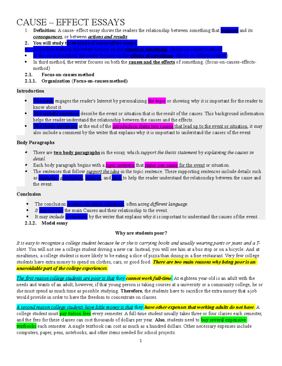 cause and effect essay topics 5th grade