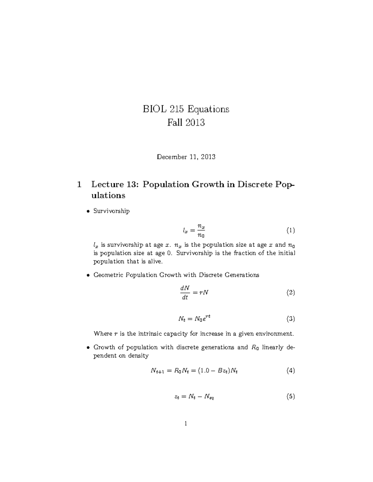 Practical Introduction to Ecology and Evolution, Questions, Equations ...