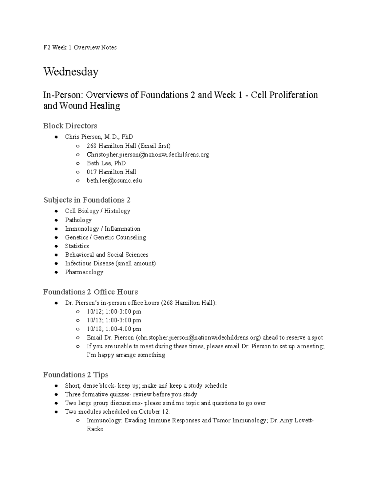 F2 Week 1 Overview Notes - F2 Week 1 Overview Notes Wednesday In-Person ...