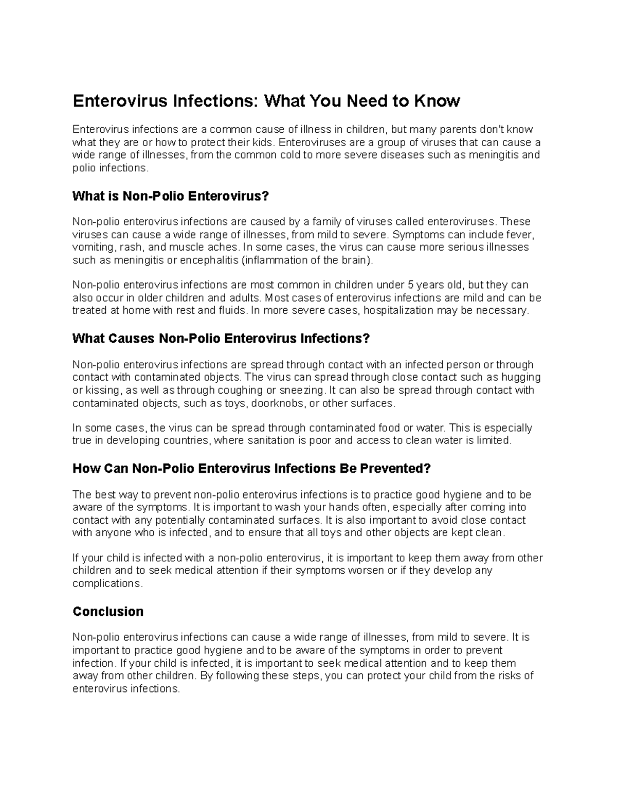 Enterovirus Infections What You Need to Know - Enterovirus Infections ...