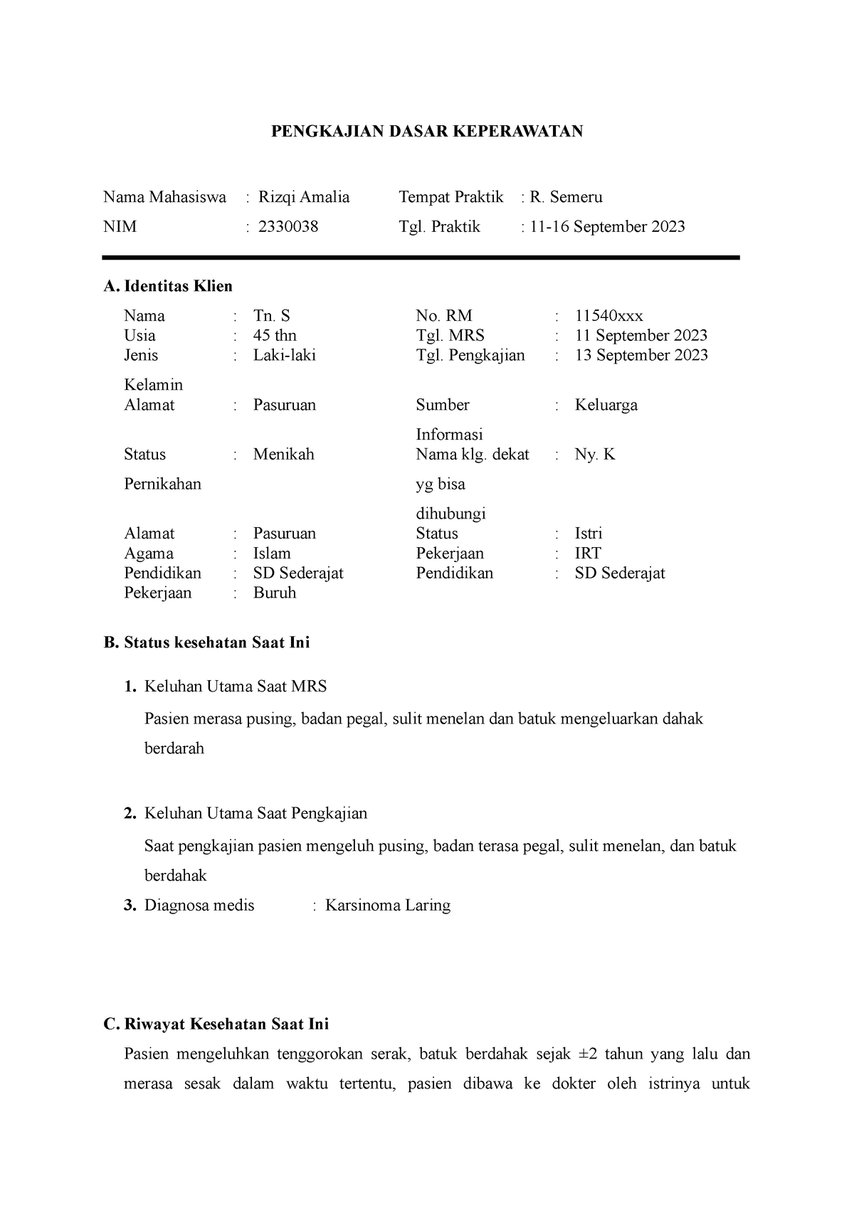 Pengkajian Dasar Keperawatan - PENGKAJIAN DASAR KEPERAWATAN Nama ...