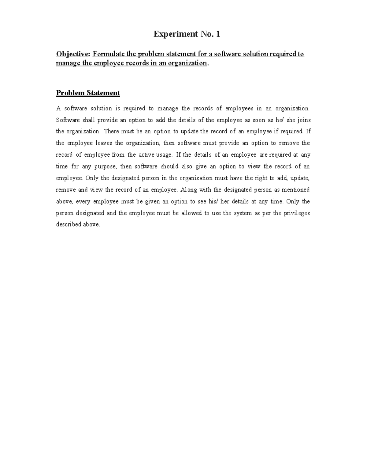 SE lab manual - Experiment No. 1 Objective: Formulate the problem ...