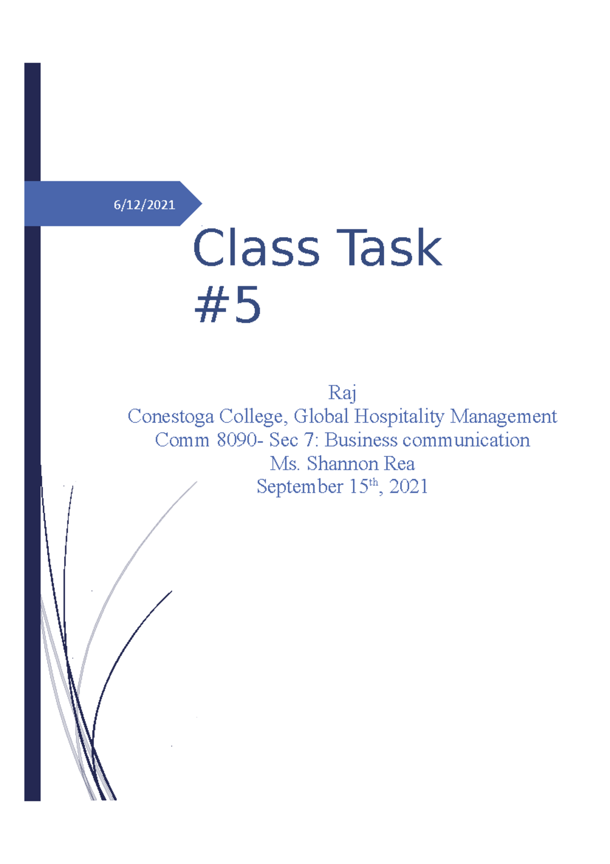 In class task 5 Conestoga College, Global Hospitality Management