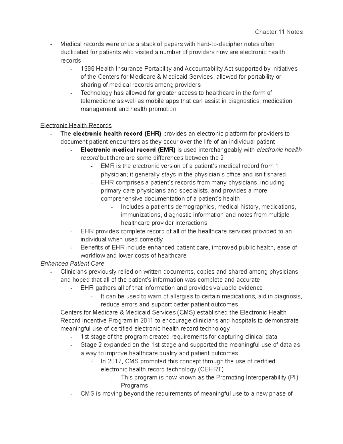 Chapter 11 Notes - Medical records were once a stack of papers with ...