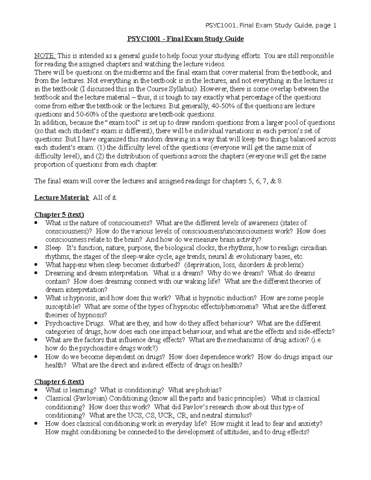 1001 Final Exam Study Guide - PSYC1001, Final Exam Study Guide, Page 1 ...