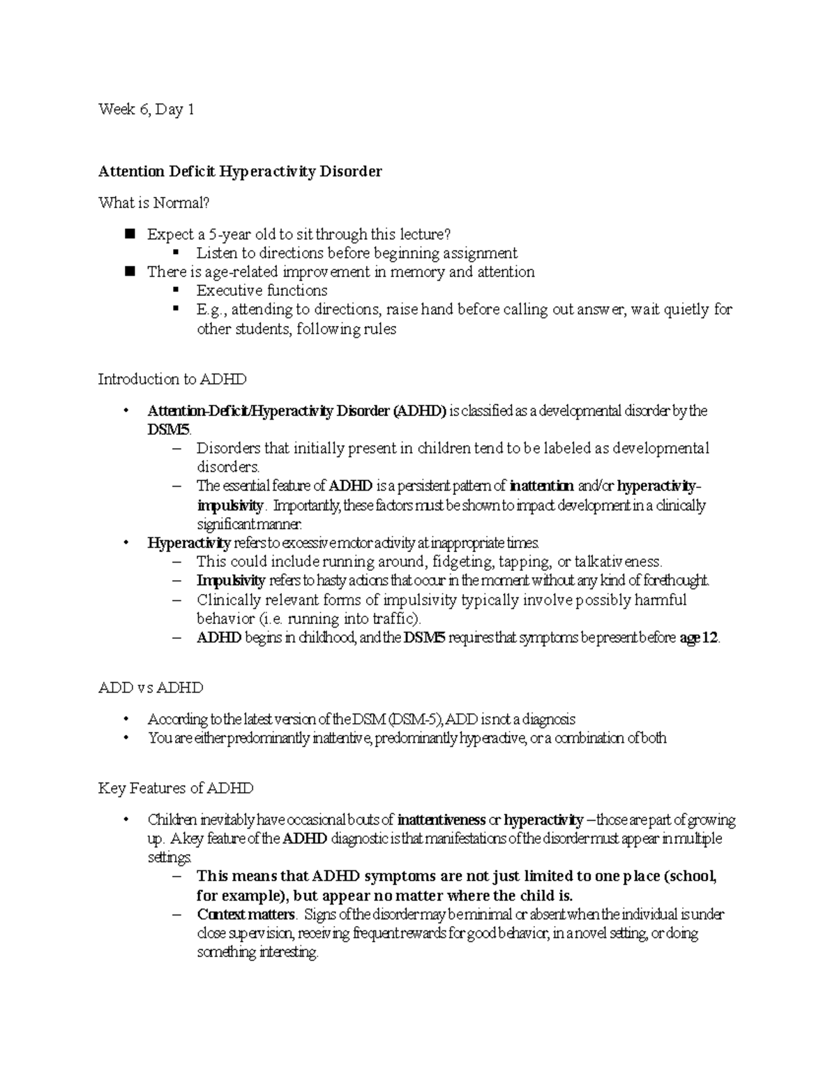 Week 6, Day 1 - Lecture notes 6b - Week 6, Day 1 Attention Deficit ...