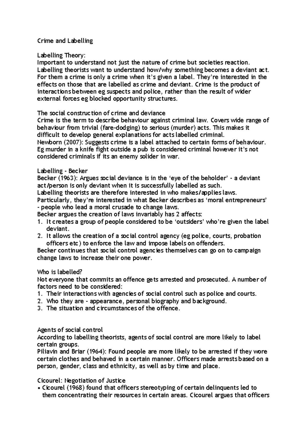 Crime and Labelling Crime and Labelling Labelling Theory Important