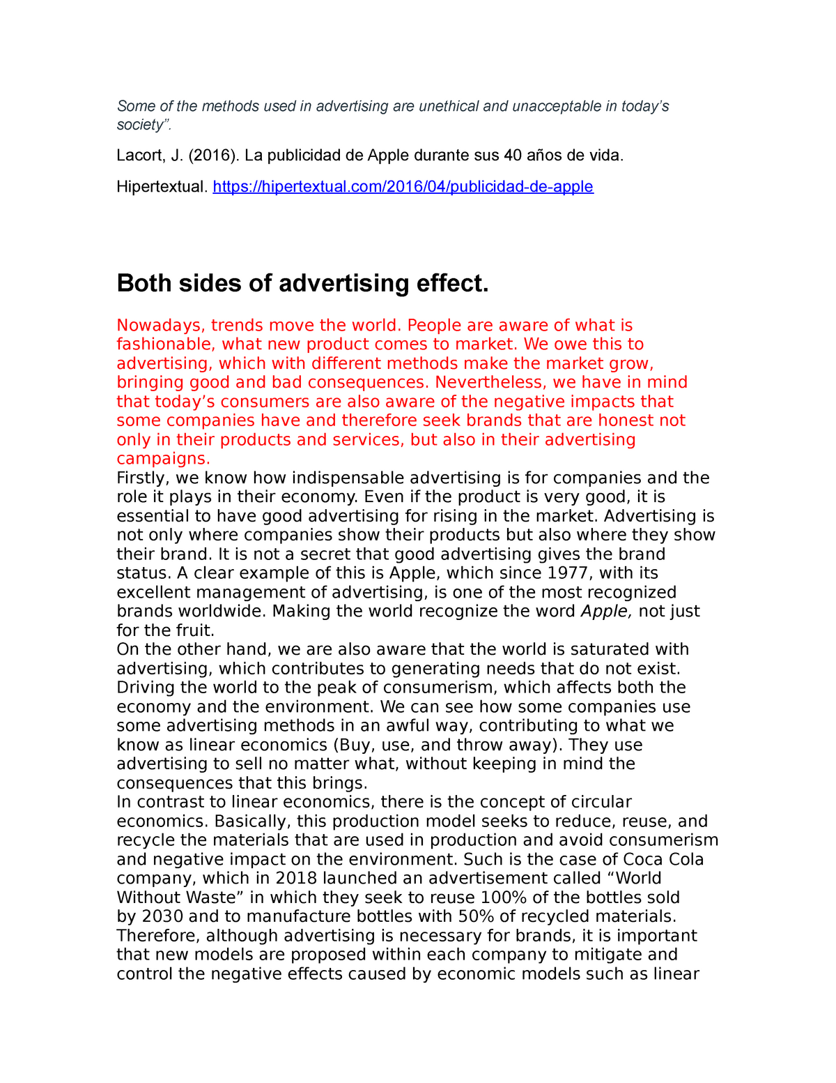 unethical advertising essay