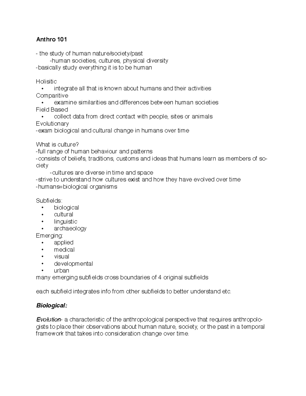 Lecture notes, all lectures - Anthro 101 the study of human societies ...