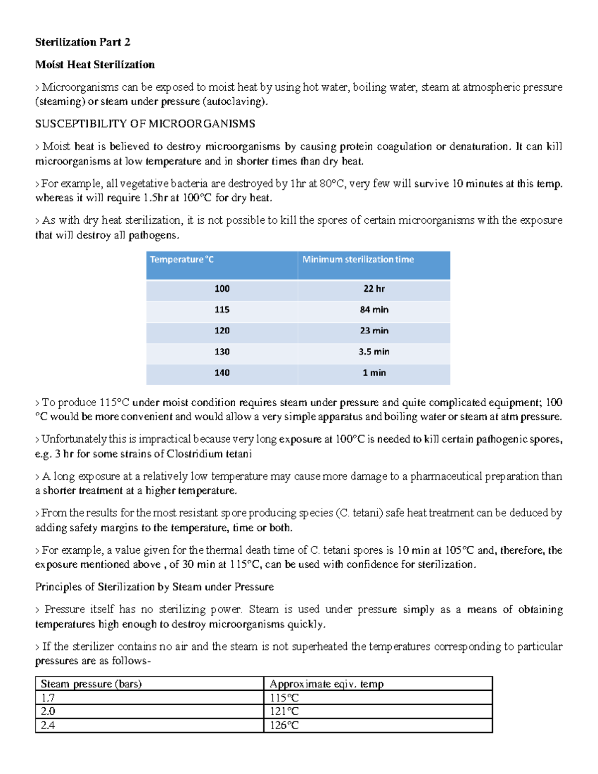 Sterilization Part 2 personal class notes Sterilization Part 2